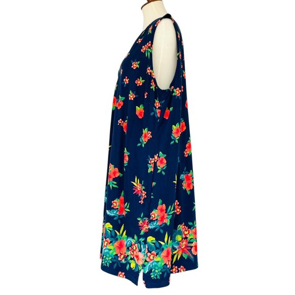 Lands End Floral Hawaiian Print Slip On Dress Sz 2X Pockets 100% Cotton Beach - Picture 6 of 8